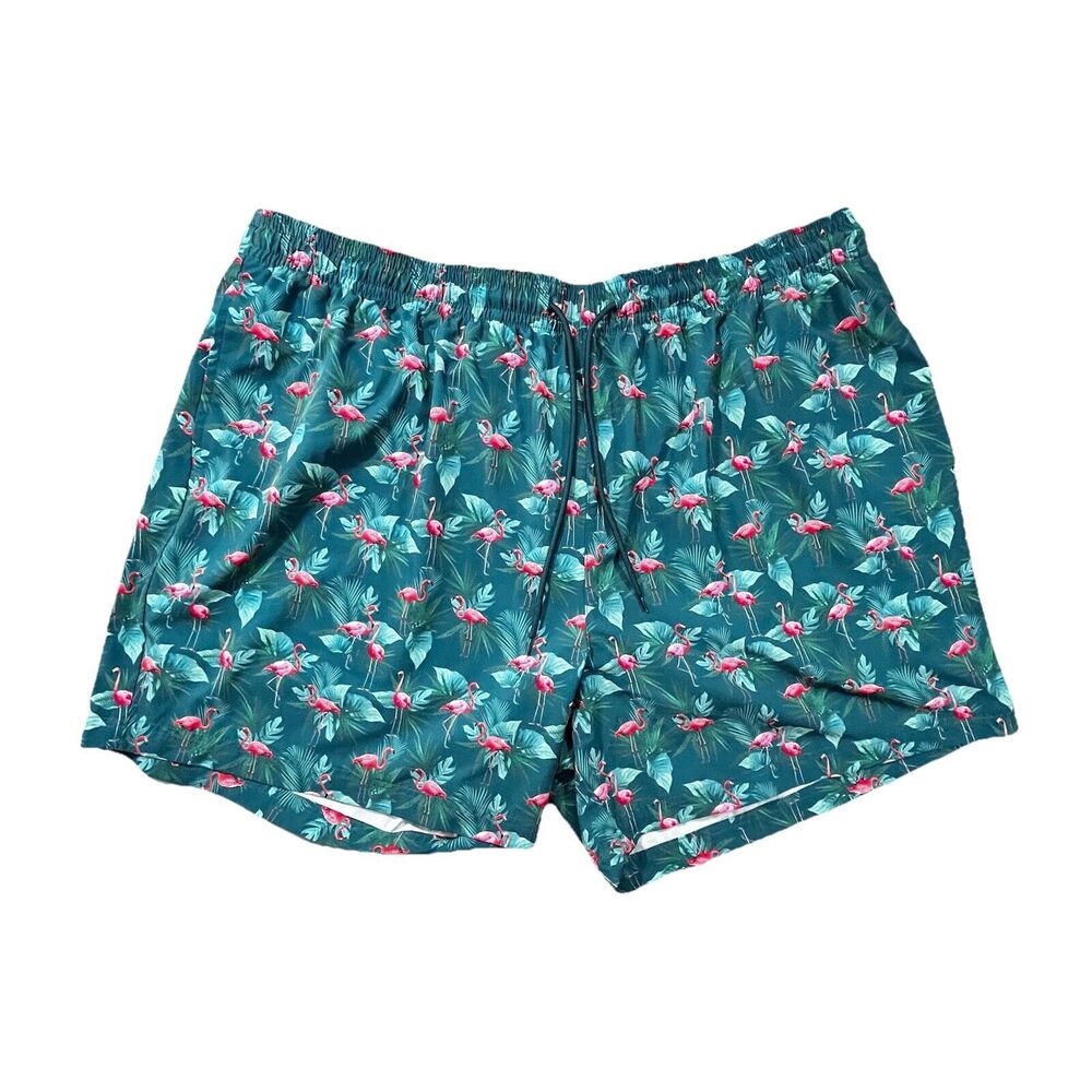 Caribbean Flamingo Tropical Island Beach Trunks Elastic Waist Swimwear Sz 3XB